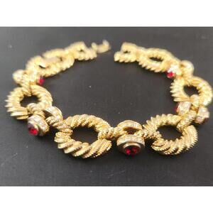 Jacqueline Kennedy Camrose & Kross Red Rhinestone Rope Twist Bracelet Vintage